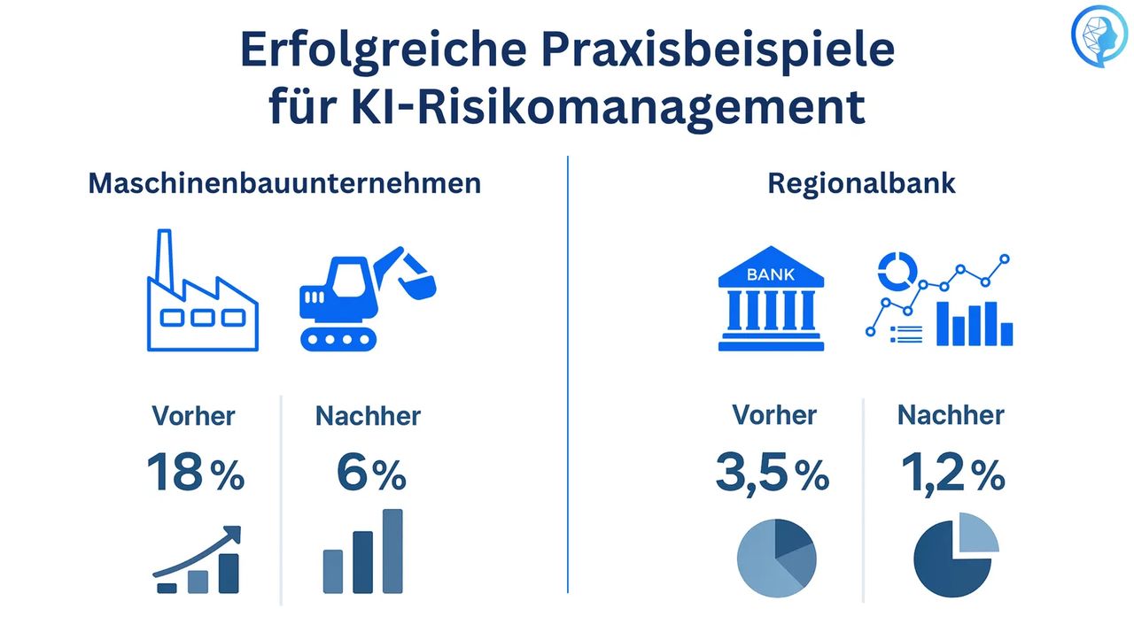 Visualisierung von zwei Fallstudien zum erfolgreichen KI-Risikomanagement in Unternehmen
