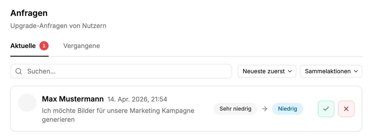 Anfragen: Upgrade-Anfragen von Nutzern