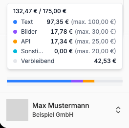 Nutzungslimits in der Seitenleiste einsehen, Details