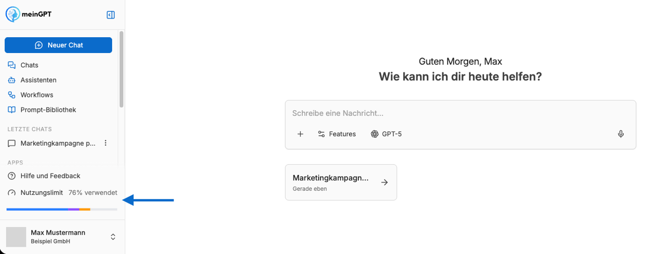 Nutzungslimits in der Seitenleiste einsehen