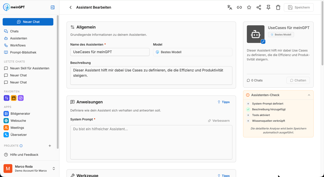Assistenten-Check in der Sidebar