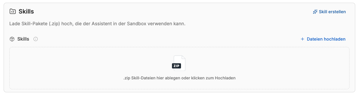 Skills-Bereich im Assistenten-Editor