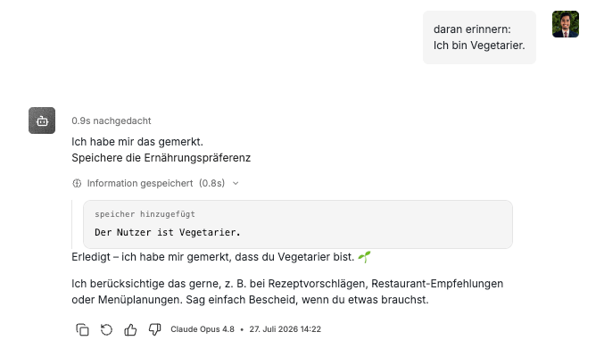 Memory-Tool-Schritt im Chat