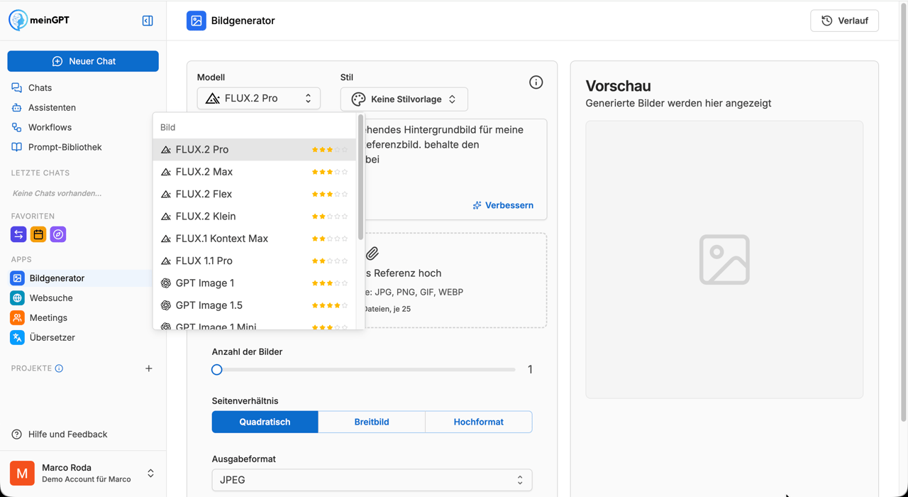 Bildmodell-Auswahl in der Plattform mit Datenverarbeitungs-Region und Hosting-Anbieter pro Modell