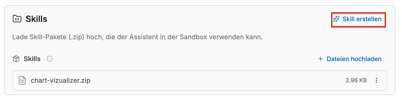 Der Button "Skill erstellen" im Skills-Bereich